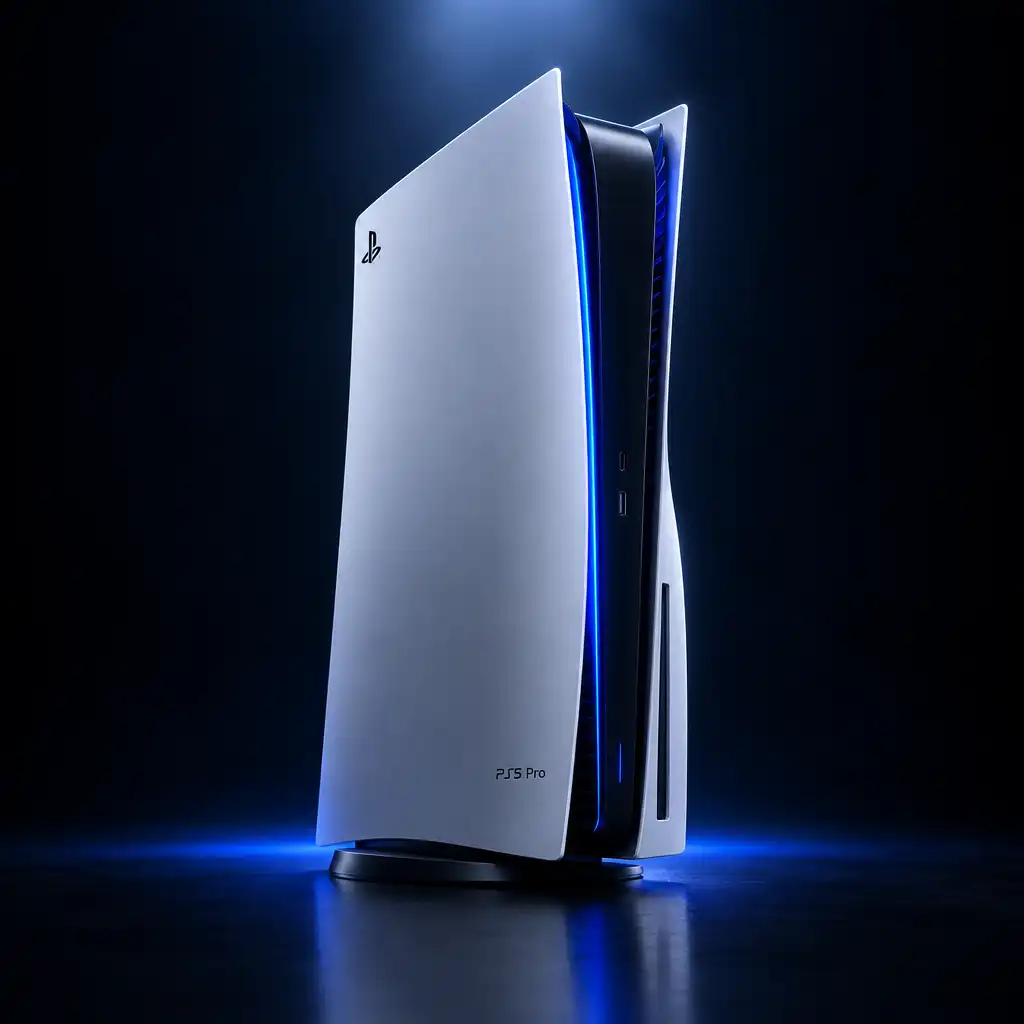 Konsola PS5 Pro z niebieskim podświetleniem LED