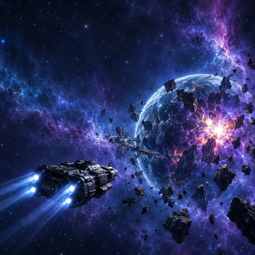 Statek kosmiczny zbliża się do roztrzaskanego księżyca w Starfield: Shattered Space
